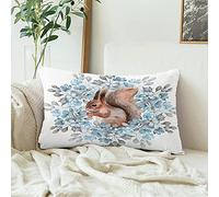 Set da 2 Federe Cuscini Squirrel Blue Flower Watercolor Isolated Unusual Beauty Animals Drawing Wildlife Copri Cuscini con Cerniera Invisibile Morbido Decorativi Federa, per Auto, Letto, 40X60Cm