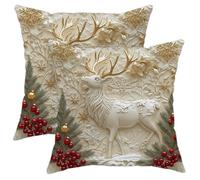 Set da 2 Federe Cuscino Christmas Elks Fun Xmas Luxury Traspiranti Federe Guanciale Lavabile Copricuscino per Salotto Interni Letto 45X45Cm