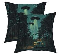 Set da 2 Federe Cuscino Vintage UFO Alien Comfy Fun 70S Vintage, Spaceship Antipiega Federde Cuscini Decorativa Copricuscino per Camera Letto Giardino 45X45Cm