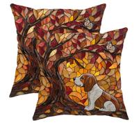Set da 2 Federe Guanciale Fall Beagle Dog,Comfy Autumn Stained Glass Comode Federe Cuscino Fitta Fodere per Cuscini per Sedia Letto Divano 45X45Cm