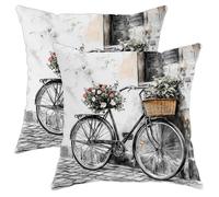 Set da 2 Federe Guanciale Hand Drawn Bicycle,Comfy Fun Vintage Bike Rustic Pattern Decorativa Federa per Cuscino Morbidi Copri Cuscini per Divano Letto Cucina 45X45Cm
