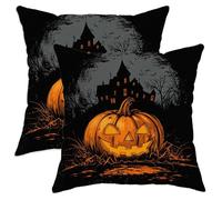 Set da 2 Federe Guanciale Spooky Halloween Pumpkins,Comfy Scary Haunted Houses Horror Resistenti Federde Cuscini Antipiega Copri Cuscini per Letto Divano Letto 45X45Cm