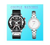 (set da 2 in argento e nero) CURREN Original Orologio da polso da uomo e da donna in acciaio inossidabile,