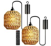 Set da 2 Lampade a Sospensione a Batteria con Telecomando, Lampada Sospesa Senza Fili LED Dimmerabile, Lampada da Esterno IP66, Lanterna Sospesa per Giardino, Balcone, Terrazza, Decorazione Boho