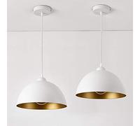 Set da 2 Lampade a Sospensione in Stile Vintage con Lunghezza Regolabile E27 60W 2X Lampadari in Design Industriale Paralume Ø 30 cm - Bianco