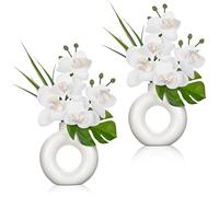 Set da 2 mini piante artificiali di orchidee, fiori artificiali con vaso a ciambella in ceramica, fiori decorativi artificiali come veri con fiori Real-Touch in vaso di ceramica, decorazione da tavolo
