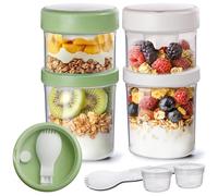 Set da 2 Müslibecher to Go con Coperchio e Cucchiaio, Porta Yogurt con Scomparto Frutta e Salse, Contenitore Yogurt Refrigerato per Overnight Oats,Ufficio,Scuola,Viaggio,Muesli,Insalata(560ml+360ml)