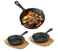 Set da 2 Padelle in Ghisa - Padella Forno Professionale - con Vassoio Legno