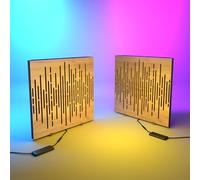Set da 2 pannelli acustici con lampada da tavolo e retroilluminazione LED RGB | 50x50 cm | Pannelli fonoassorbenti mobili su supporto da tavolo per studio e sala giochi | [WAVE | Rovere]