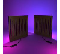 Set da 2 pannelli acustici con lampada da tavolo e retroilluminazione LED RGB | 50x50 cm | Pannelli fonoassorbenti mobili su supporto da tavolo per studio e sala giochi | [PULSAR | Wengé]