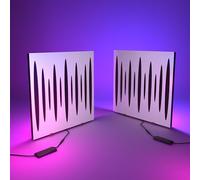 Set da 2 pannelli acustici con lampada da tavolo e retroilluminazione LED RGB | 50x50 cm | Pannelli fonoassorbenti mobili su supporto da tavolo per studio e sala giochi | [PULSAR | Bianco]