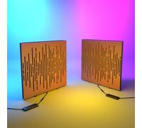 Set da 2 pannelli acustici con lampada da tavolo e retroilluminazione LED RGB | 50x50 cm | Pannelli fonoassorbenti mobili su supporto da tavolo per studio e sala giochi | [WAVE | Ciliegio]