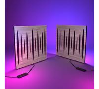 Set da 2 pannelli acustici con lampada da tavolo e retroilluminazione LED RGB | 50x50 cm | Pannelli fonoassorbenti mobili su supporto da tavolo per studio e sala giochi | [PULSAR | Sonoma]