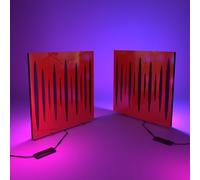 Set da 2 pannelli acustici con lampada da tavolo e retroilluminazione LED RGB | 50x50 cm | Pannelli fonoassorbenti mobili su supporto da tavolo per studio e sala giochi | [PULSAR | Plastica rossa]