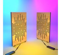 Set da 2 pannelli acustici stretti con lampada da tavolo e illuminazione LED RGB | 25x50cm | Pannelli fonoassorbenti mobili su supporto da tavolo per studio e sala giochi | [WAVE | Rovere]