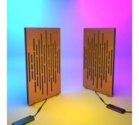 Set da 2 pannelli acustici stretti con lampada da tavolo e illuminazione LED RGB | 25x50cm | Pannelli fonoassorbenti mobili su supporto da tavolo per studio e sala giochi | [WAVE | Ciliegio]