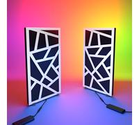 Set da 2 pannelli acustici stretti con lampada da tavolo e illuminazione LED RGB | 25x50cm | Pannelli fonoassorbenti mobili su supporto da tavolo per studio e sala giochi | [SKYROSS | Bianco]