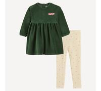Set da 2 pezzi, abito in velluto e legging con stampa a cuori Verde 5 anni - 108 cm Cuore