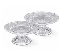 Set da 2 pezzi, Alzatina in Vetro Decorato Espositori per Dolci e Frutta, Diametro 14,5 cm Altezza 7,5 cm, Piatto da Portata con Base Elegante, Trasparente Stile Vintage per Tavola e Eventi
