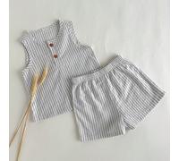 Set da 2 pezzi bambino maschio, canotta a girocollo senza maniche a righe colorate e pantaloncini con vita elastica 6-9M,9-12M,12-18M,18-24M,2-3YA strisceTessuto