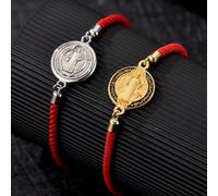 Set da 2 pezzi, bracciale in corda rossa regolabile e medaglia di San Benedetto, braccialetti intrecciati casual alla moda per le donne Tagli UnicaPoliammide