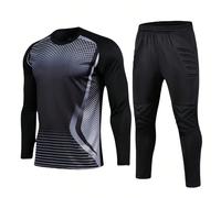 Set da 2 pezzi: Camicia imbottita per portiere da calcio con bretelle antiscivolo sul petto, maglietta a maniche lunghe traspirante con strisce a contrasto di colori + Pantaloni lunghi imbottiti per p