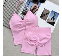 Set da 2 pezzi canotta sportiva con scollo all'americana, doppio strato e schiena scoperta & pantaloncini, adatto per sport all'aperto, fitness, yoga e vari allenamenti L,M,SColore unicoTessuto in mag
