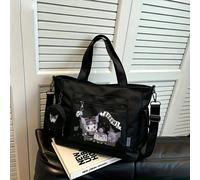 Set da 2 pezzi composto da borsa a tracolla nera casual multifunzionale con grande capacità, con stampa di Kuromi di Sanrio come indovina della fortuna mistica, e portamonete staccabile, adatto per la