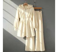 Set da 2 pezzi composto da giacca con cappuccio con chiusura lampo e pantaloni, colore borgogna, stile casual, maniche lunghe, per l'autunno/inverno, abbigliamento da donna L,M,S,XL,XSColore unicoTess