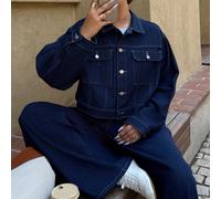 Set da 2 pezzi composto da giacca di jeans e pantaloni, adatto per donna taglia grande, per l'autunno, l'inverno, Ognissanti, Natale, stile aziendale casual, stile vintage country, stile old money, ad