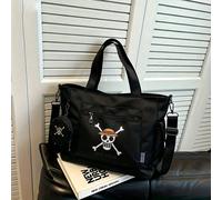 Set da 2 pezzi composto da una borsa a tracolla nera casual con stampa del Jolly Roger dei Pirati di Cappello di Paglia di One Piece, con grande capacità e portamonete staccabile, adatta per lavoro, v