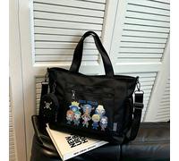 Set da 2 pezzi composto da una borsa nera casual multifunzionale con stampa del Ciurma del Cappello di Paglia di One Piece in stile chibi, con portamonete staccabile, adatta per lavoro, viaggio, shopp