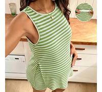 Set da 2 pezzi con canotta a righe con scollo rotondo e spacco laterale sull'orlo e pantaloncini con vita regolabile per la maternità L,M,S,XL,XXLA strisceTessuto in maglia