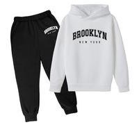 Set da 2 pezzi con cappuccio e pantaloni della tuta Brooklyn New York, con cappuccio, per l'autunno, per bambini, due pezzi, felpa con cappuccio, pantaloni della tuta, per atletica, inverno, autunno