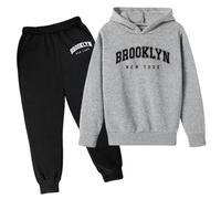 Set da 2 pezzi con cappuccio e pantaloni della tuta Brooklyn New York, con cappuccio, per l'autunno, per bambini, due pezzi, felpa con cappuccio, pantaloni della tuta, per atletica, inverno, autunno