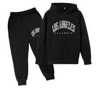 Set da 2 pezzi con cappuccio e pantaloni della tuta, per bambini, con cappuccio, per autunno e bambino, motivo: Los Angeles California, set di felpa con cappuccio, Nero , 13-14 Years