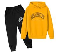 Set da 2 pezzi con cappuccio e pantaloni della tuta, per bambini, con cappuccio, per autunno e bambino, motivo: Los Angeles California, set di felpa con cappuccio, Giallo, 13-14 Years