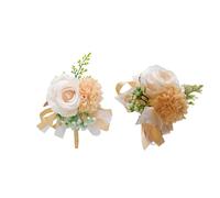 Set da 2 pezzi con fiore da polso e corsetto da 7.6 cm con rose artificiali e garofano da polso e bouquet da uomo, realizzato a mano in seta per fiori di nozze