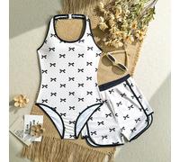 Set da 2 pezzi Costume da bagno per ragazze adolescenti con stampa a fiocco, canottiera e pantaloncini, outfit da spiaggia, estate 14Y,13Y,16Y,15YGeometricoPoliestere