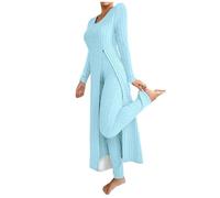 Set da 2 pezzi da donna a maniche lunghe maglione a gamba larga pantaloni set da donna 2 pezzi abiti, blu cielo, XXL