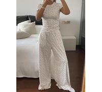 Set da 2 pezzi da donna casual a maniche corte e pantaloni a gamba larga, abbigliamento da esterno, maglietta slim fit e pantaloni lunghi fluidi
