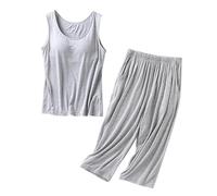 Set da 2 pezzi da donna con canotta oversize tinta unita e pantaloni a gamba larga pantaloni corti morbidi e comodi set pigiama per la casa abbigliamento da notte leggero pigiama set lounge wear