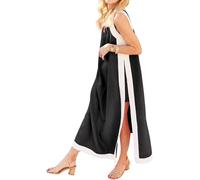Set da 2 pezzi da donna, maxi abito senza maniche, stile bohémien, con pantaloncini coordinati, abiti lunghi oversize larghi con spacco laterale e tasche, Nero , XXL