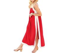 Set da 2 pezzi da donna, maxi abito senza maniche, stile bohémien, con pantaloncini coordinati, abiti lunghi oversize larghi con spacco laterale e tasche, Rosso, XL