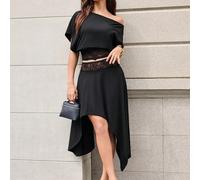 Set da 2 pezzi da donna nero elegante e snellente, stile francese con spalle scoperte e patchwork in pizzo, stile influencer matura e ragazza bianca Ins, nuovo arrivo estivo SHEIN X Designer Drop SHEI