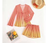 Set da 2 pezzi da donna per l'estate e le vacanze in spiaggia, stile influencer, composto da t-shirt a maniche lunghe e pantaloncini corti sfumati con coulisse, 2026 nuovo modello L,M,S,XLColore unico