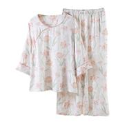 Set da 2 pezzi da donna per uscire - Pj set da donna in cotone leggero traspirante due pezzi set vintage elegante 2 pezzi abiti super morbidi abbigliamento da notte casual pigiama set, rosa, M