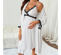 Set da 2 pezzi da maternità con vestaglia e canottiera a stampa a pois con pizzo a contrasto per l'allattamento L,M,S,XL,XXLTessuto in maglia