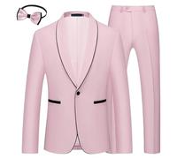 Set da 2 pezzi da uomo con scialle e risvolto slim fit con un bottone di colore che si scontrano con design per abito da sposa giacca e pantaloni, rosa, L