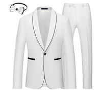 Set da 2 pezzi da uomo con scialle e risvolto slim fit con un bottone di colore che si scontrano con design per abito da sposa giacca e pantaloni, bianco, L